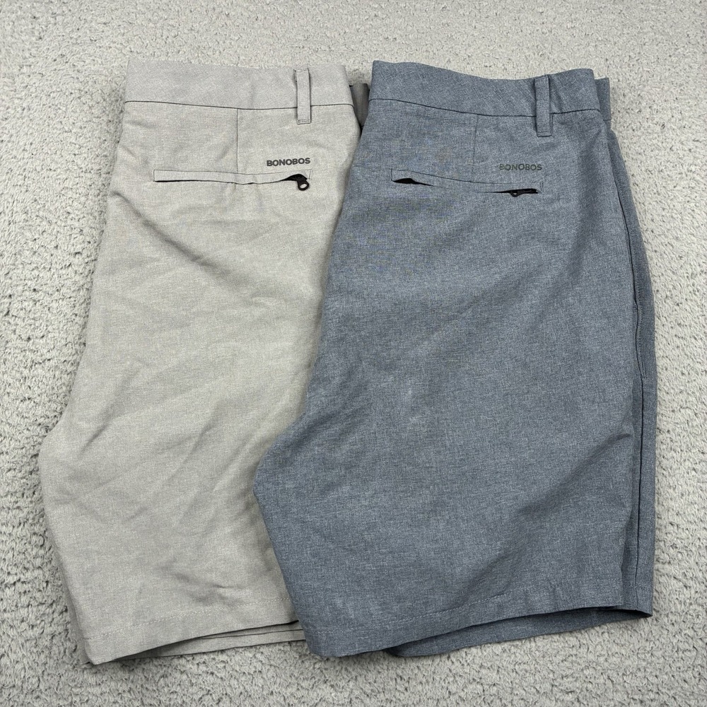 Lot of 2 Bonobos Performance Golf Shorts Men's 33 Gray Blue 7" Inseam Slim Fit